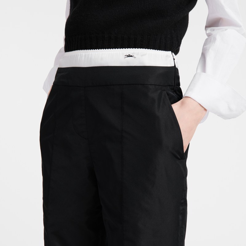 Black Longchamp Straight pants with patch - Technical taffeta Women Trousers & shorts | 921867NSH