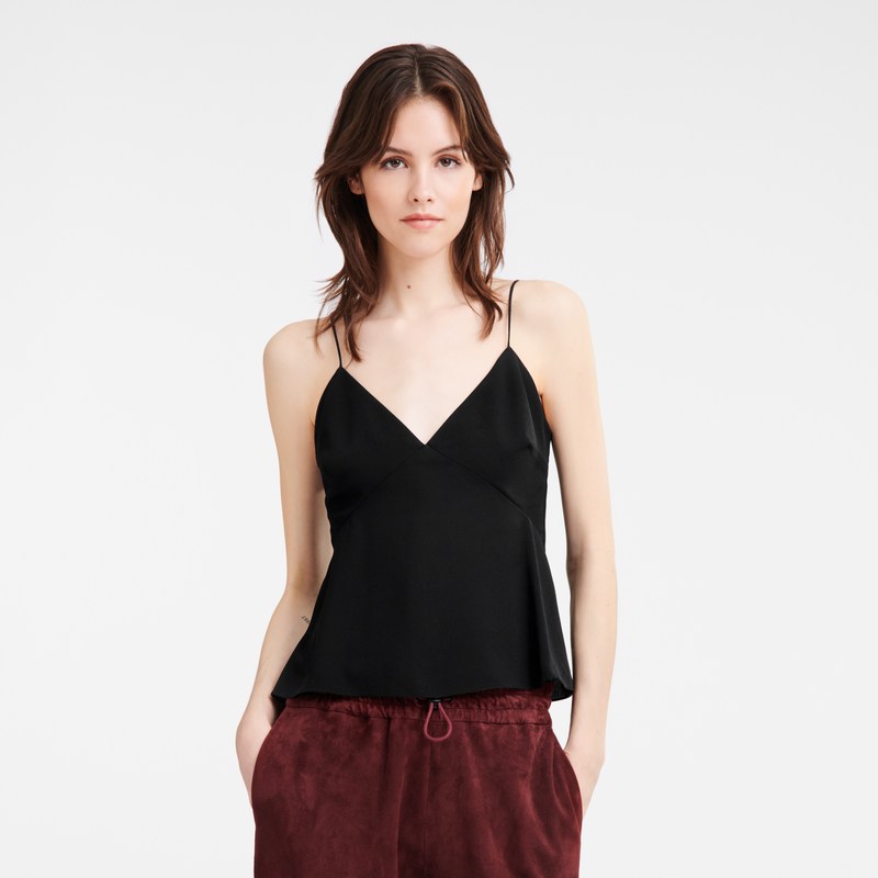 Black Longchamp Thin strap top - Crepe de Chine Women Tops & Blouses | 759360OCK