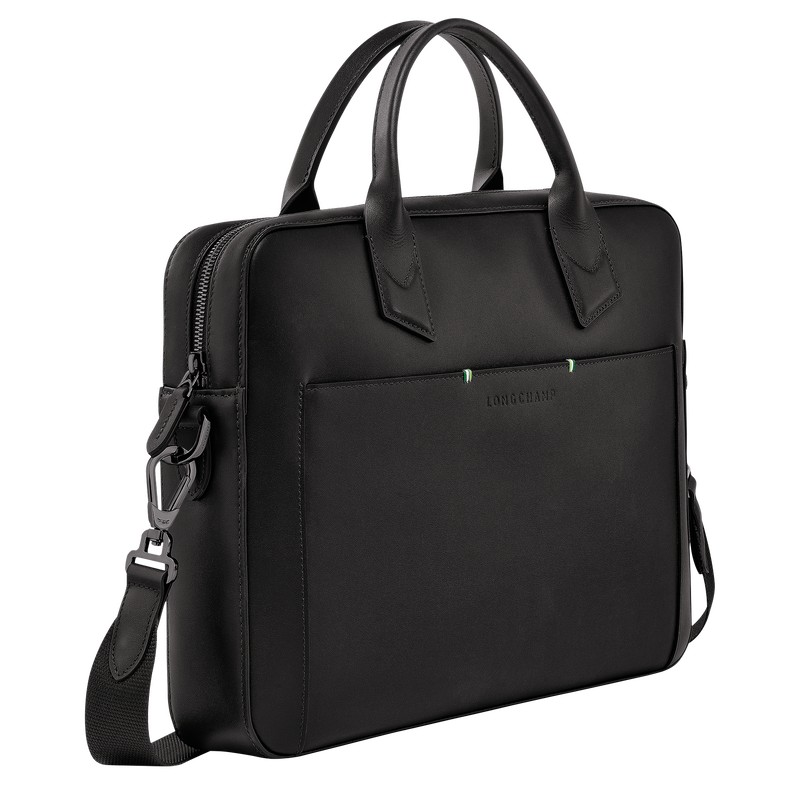 Black Longchamp sur Seine - Leather Men Briefcase | 405912TOL