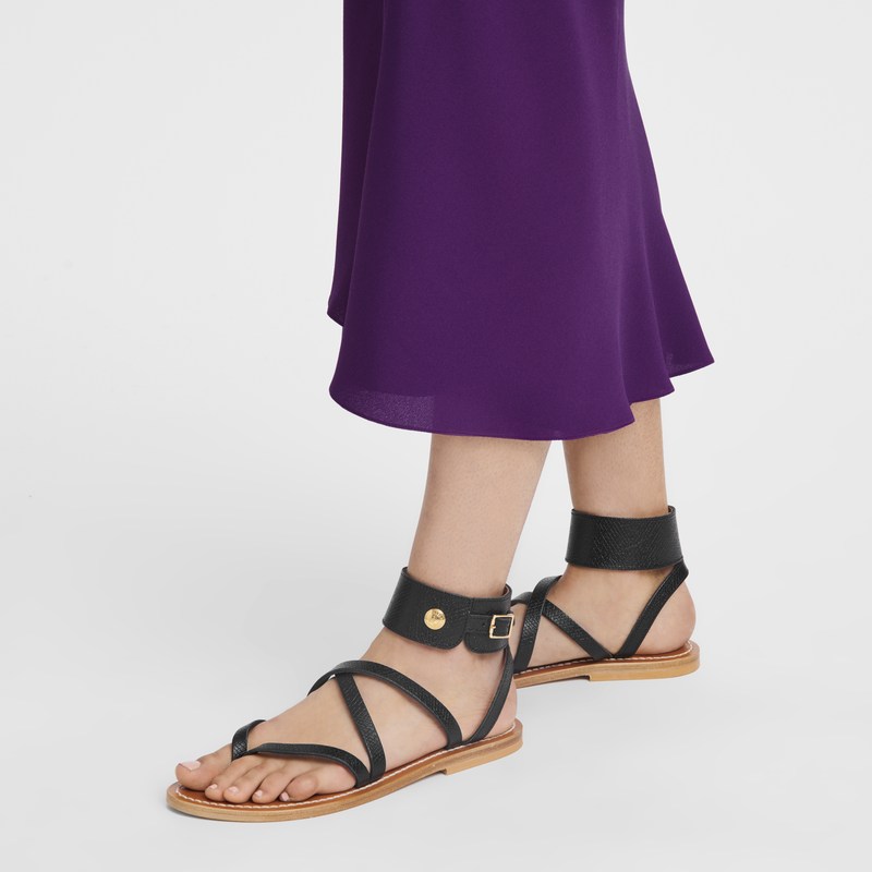 Black Longchamp x K.Jacques Sandals - Leather Women Sandals | 243760DRV