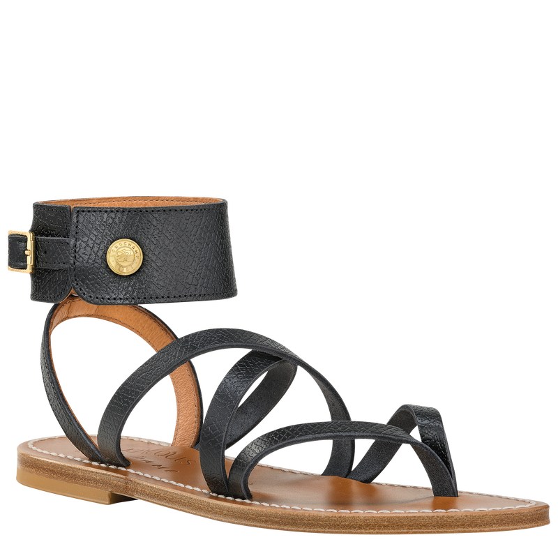 Black Longchamp x K.Jacques Sandals - Leather Women Sandals | 243760DRV