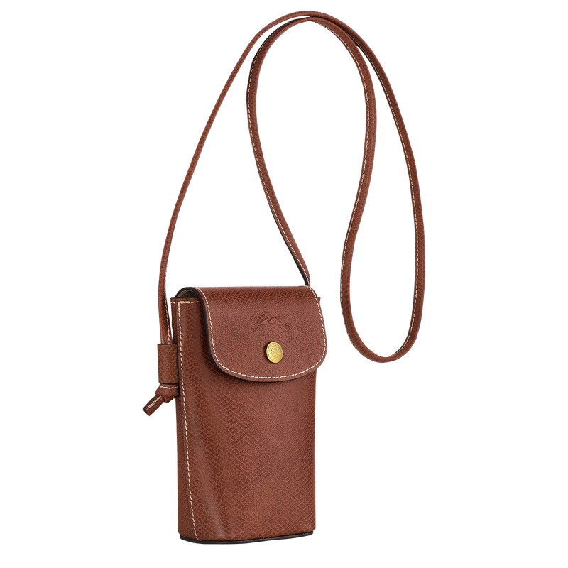 Brown Longchamp Épure Phone case with leather lace - Leather Women Pouches & Cases | 514927MLO