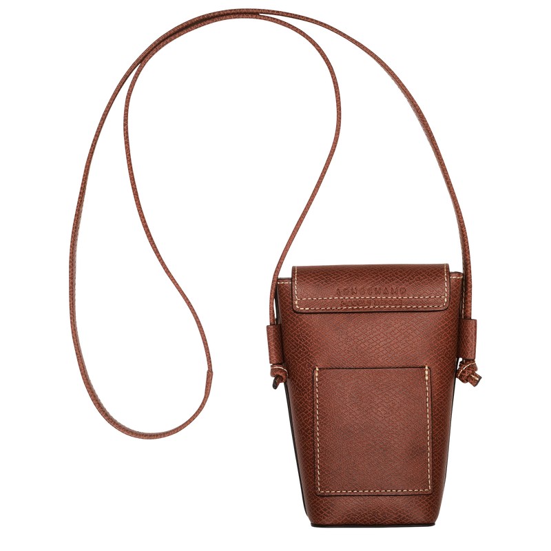 Brown Longchamp Épure Phone case with leather lace - Leather Women Pouches & Cases | 514927MLO