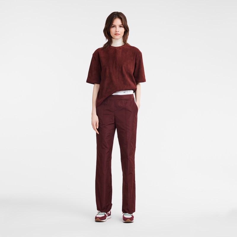 Burgundy Longchamp Straight pants with patch - Technical taffeta Women Trousers & shorts | 872549VNS