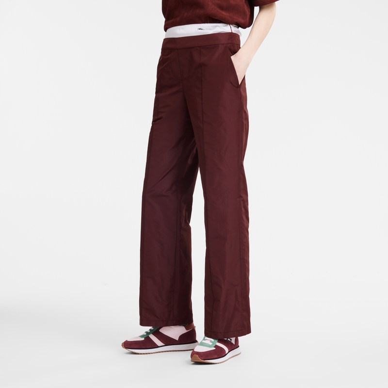 Burgundy Longchamp Straight pants with patch - Technical taffeta Women Trousers & shorts | 872549VNS