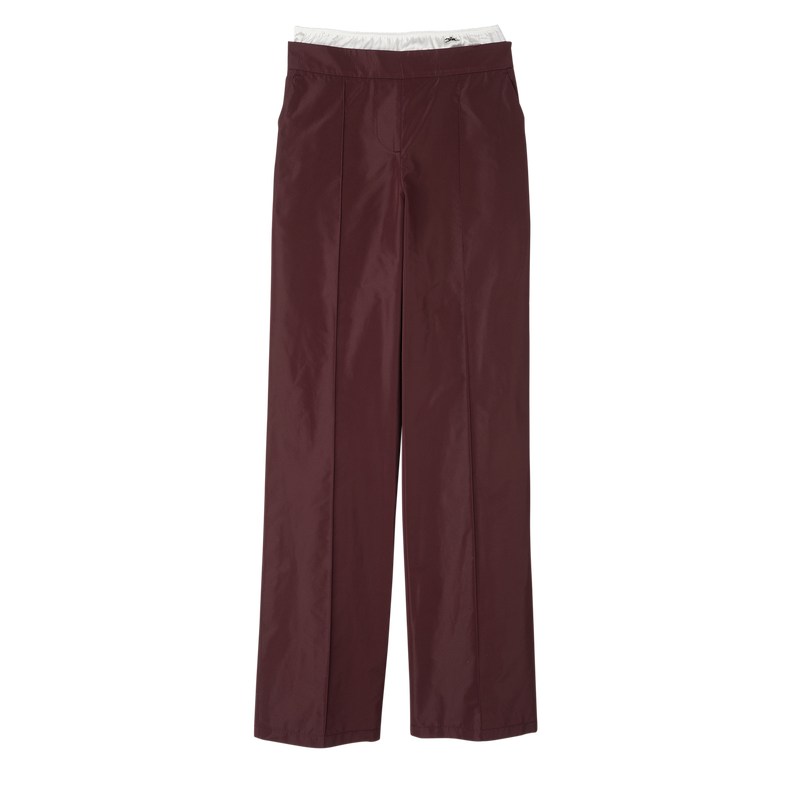 Burgundy Longchamp Straight pants with patch - Technical taffeta Women Trousers & shorts | 872549VNS