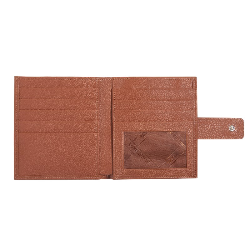 Caramel Longchamp Le Foulonné Compact - Leather Women Wallets | 320589REH