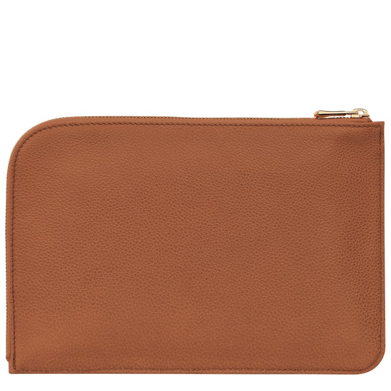 Caramel Longchamp Le Foulonné Pouch - Leather Women Pouches & Cases | 719826NID