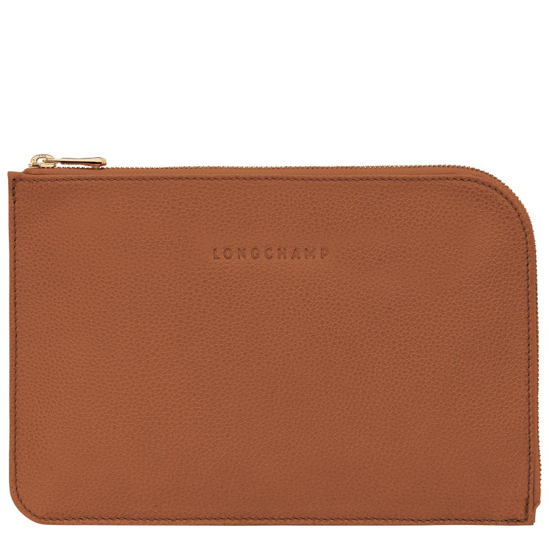 Caramel Longchamp Le Foulonné Pouch - Leather Women Pouches & Cases | 719826NID