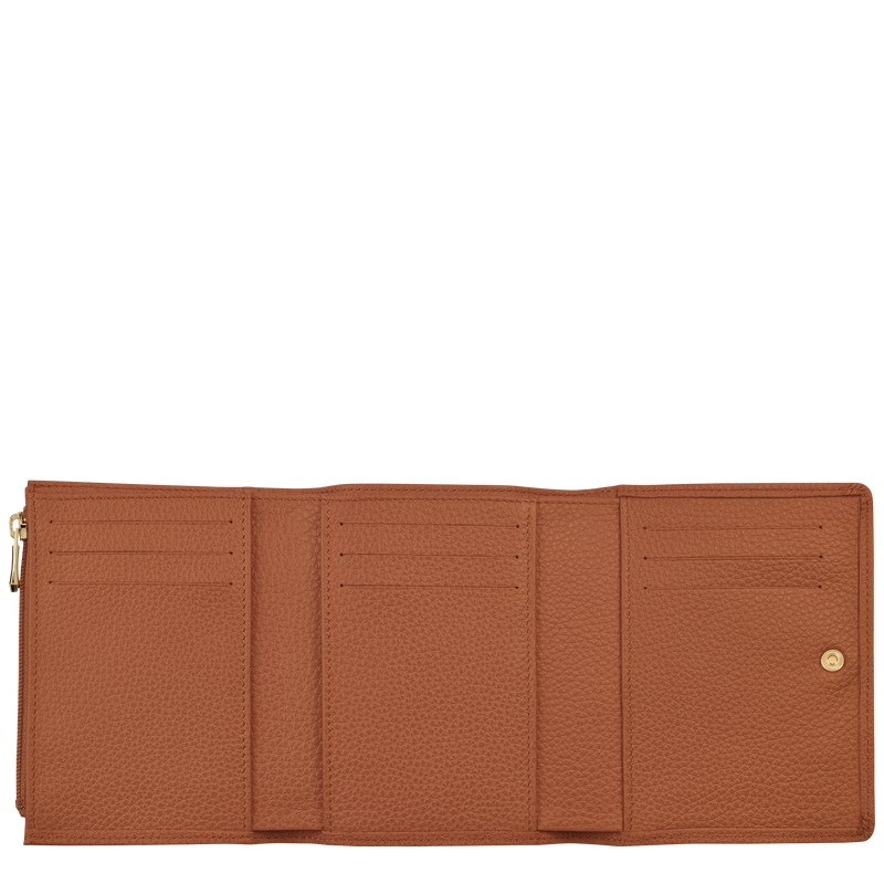 Caramel Longchamp Le Foulonné - Leather Women Wallets | 820491VQT