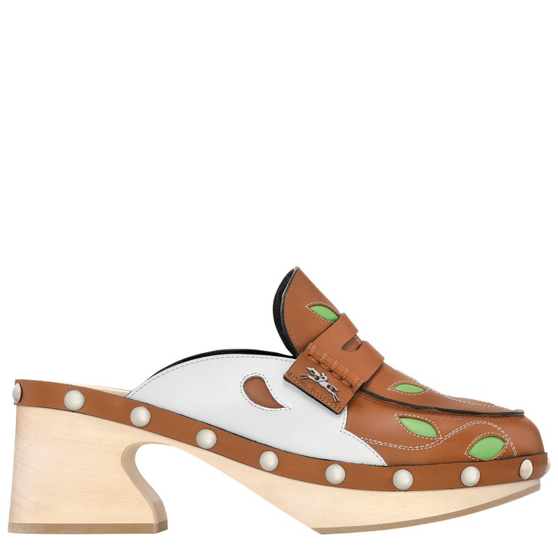 Cognac Longchamp La Cigale Clogs - Leather Women Sandals | 178253NBF