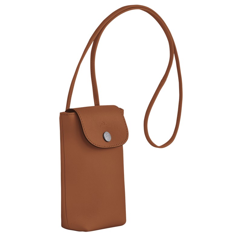 Cognac Longchamp Le Pliage Xtra Phone case with leather lace - Leather Women Pouches & Cases | 201498EUV