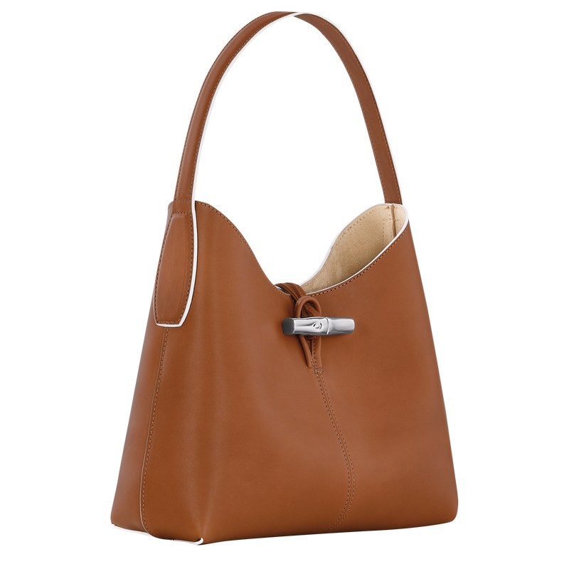 Cognac Longchamp Le Roseau M Hobo - Leather Women Shoulder bags | 620415VWS