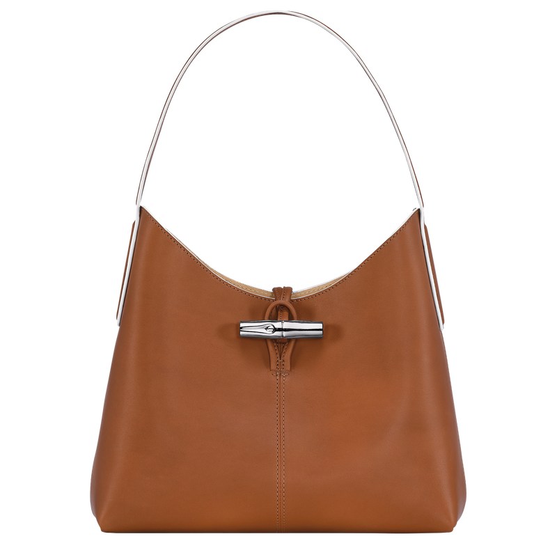 Cognac Longchamp Le Roseau M Hobo - Leather Women Shoulder bags | 620415VWS