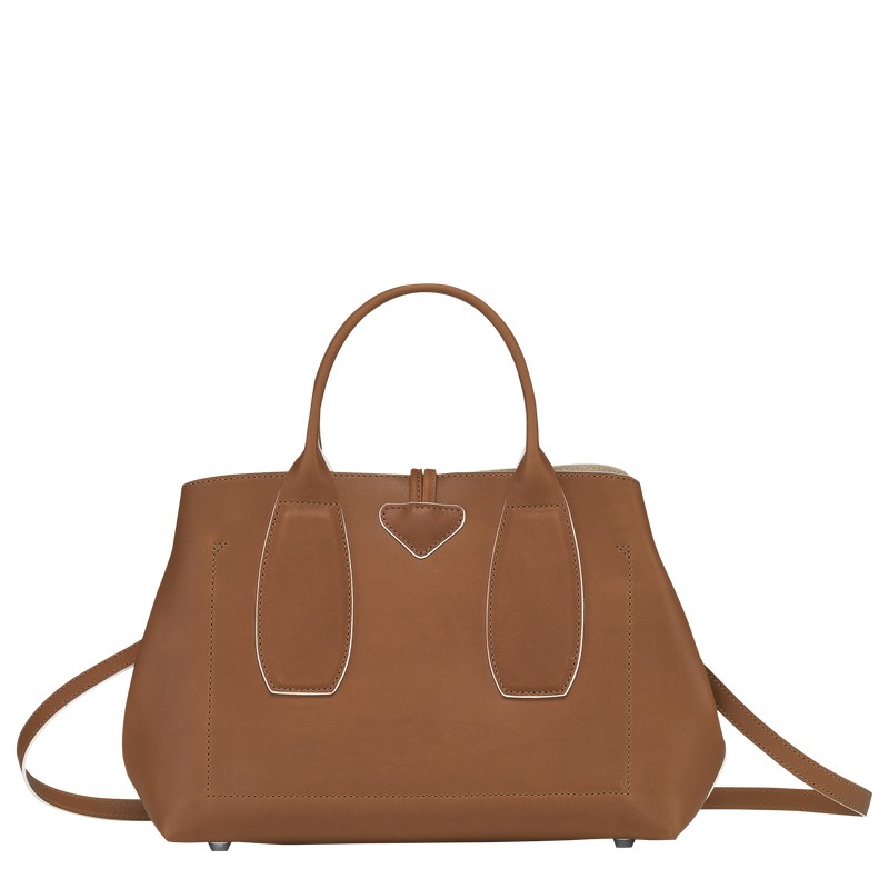 Cognac Longchamp Le Roseau M - Leather Women Handbags | 632874WTD