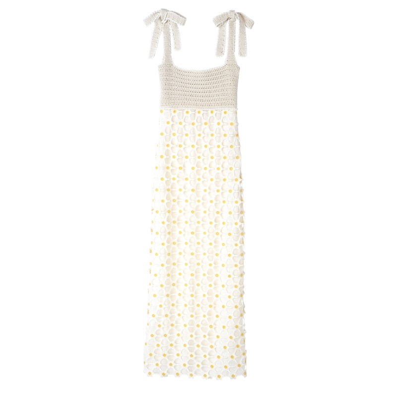 Ecru Longchamp Dress - Macramé crochet Women Dresses & Skirts | 238974PGS