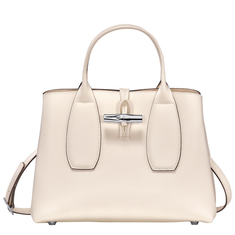 Ecru Longchamp Le Roseau M - Leather Women Handbags | 574908IBD