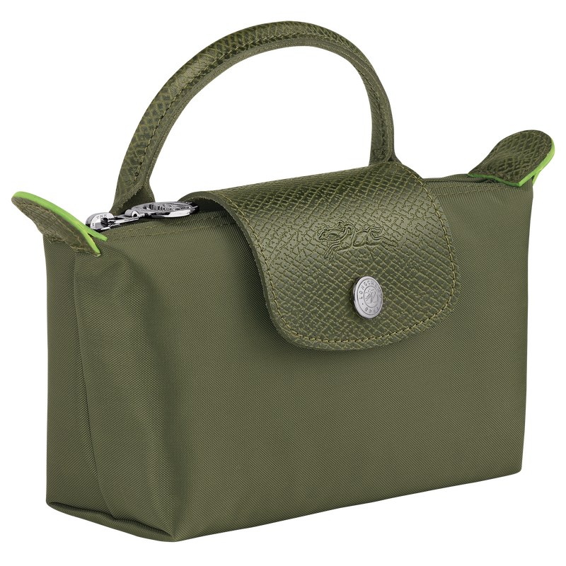 Forest Longchamp Le Pliage Green Pouch with handle - Recycled canvas Women Pouches & Cases | 824957GQE