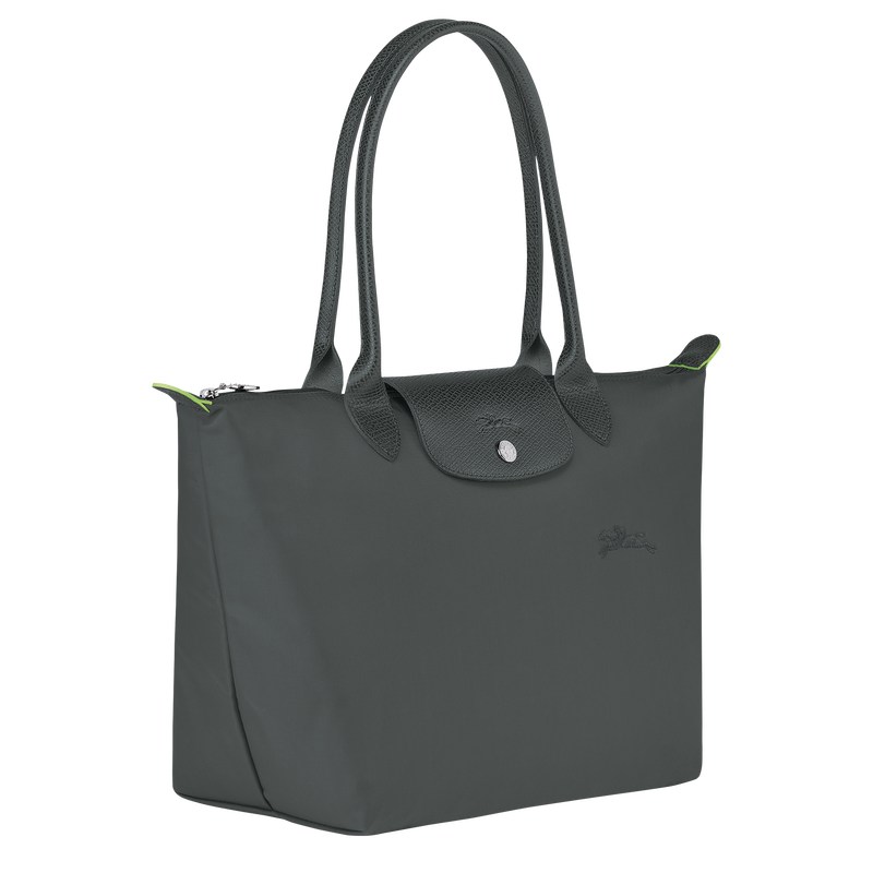 Graphite Longchamp Le Pliage Green M - Recycled canvas Women Shoulder bags | 581930PHQ