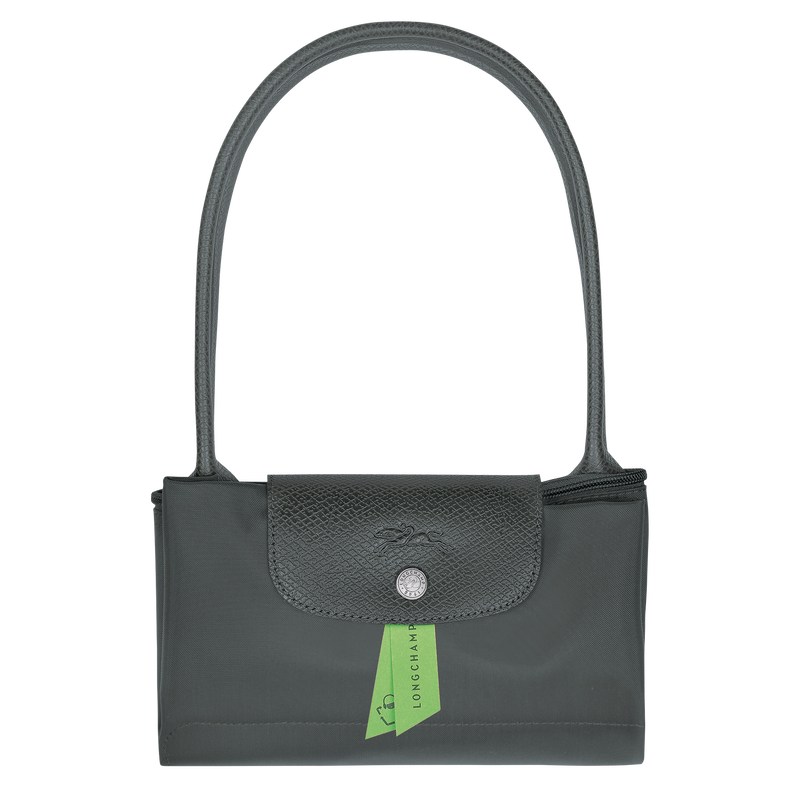 Graphite Longchamp Le Pliage Green M - Recycled canvas Women Shoulder bags | 581930PHQ