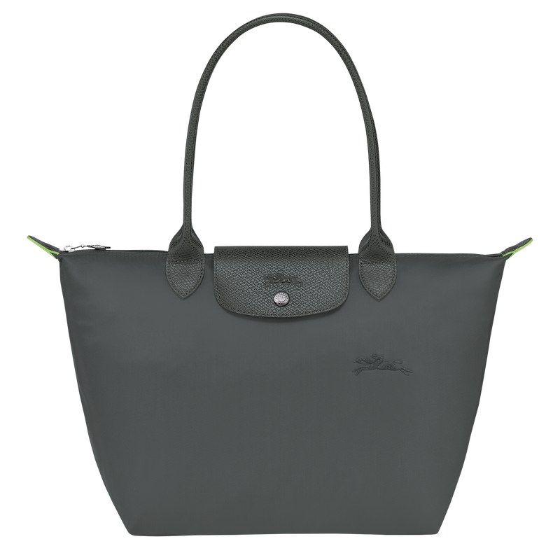 Graphite Longchamp Le Pliage Green M - Recycled canvas Women Shoulder bags | 581930PHQ