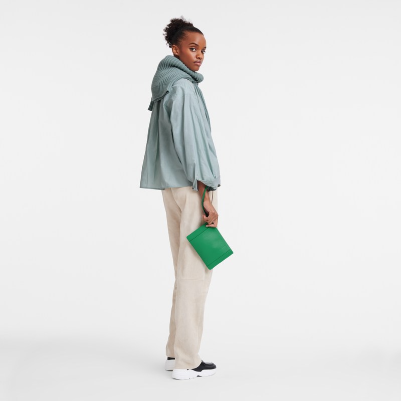 Green Longchamp 3D Pouch - Leather Women Pouches & Cases | 430871UXK