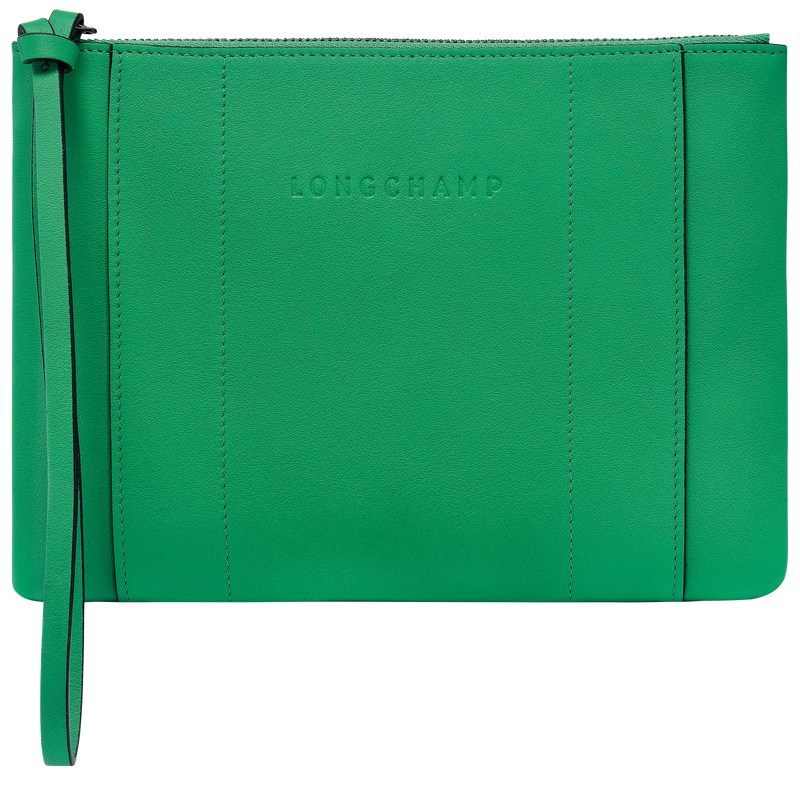 Green Longchamp 3D Pouch - Leather Women Pouches & Cases | 430871UXK