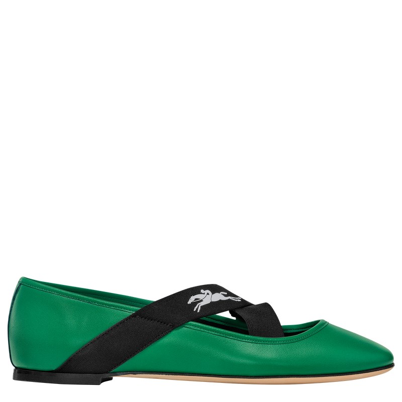 Green Longchamp Energy - Leather Women Ballerina Flats | 652409TRU