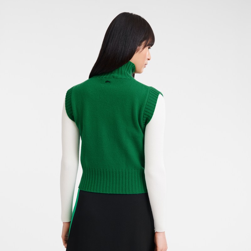 Green Longchamp High collar no sleeve jumper - Knit Women Tops & Blouses | 782016WYT