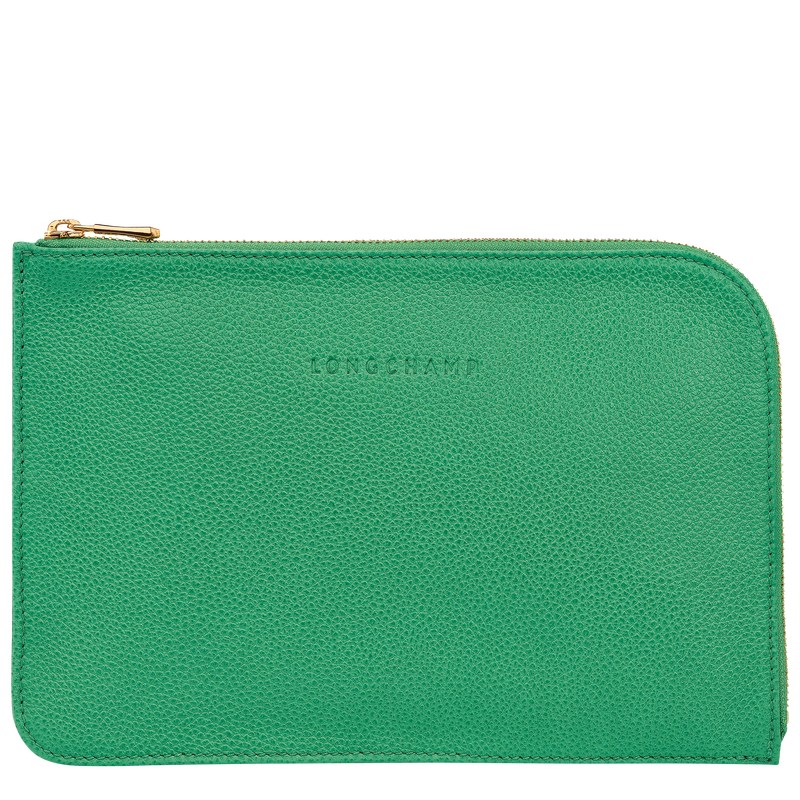 Green Longchamp Le Foulonné Pouch - Leather Women Pouches & Cases | 876149ZGI