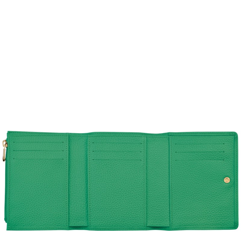 Green Longchamp Le Foulonné - Leather Women Wallets | 734259UME