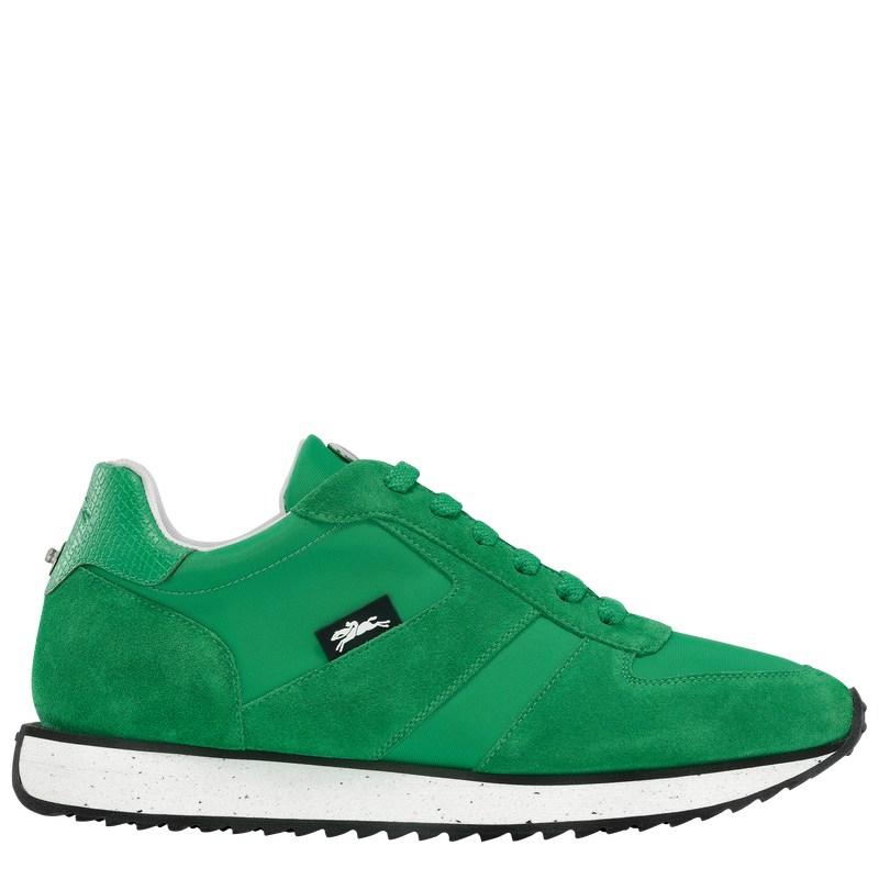 Green Longchamp Le Pliage Green - Leather Women Sneakers | 637981ATI