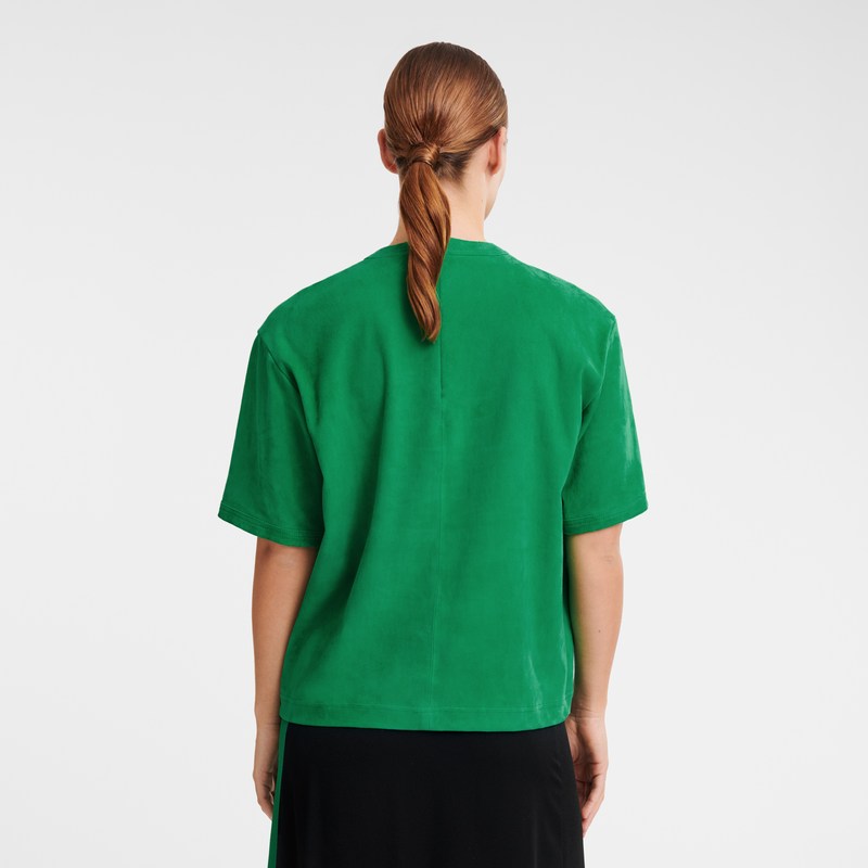 Green Longchamp Short leather top - Leather Women Tops & Blouses | 536807EWL