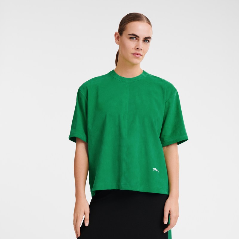 Green Longchamp Short leather top - Leather Women Tops & Blouses | 536807EWL