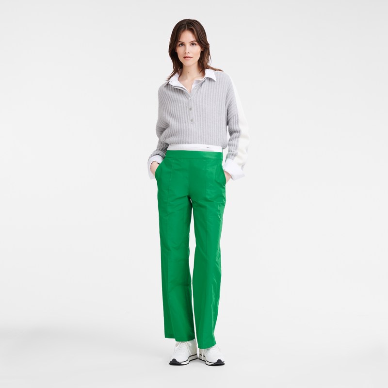 Green Longchamp Straight pants with patch - Technical taffeta Women Trousers & shorts | 194037YIL