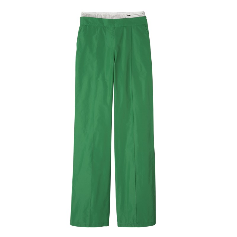 Green Longchamp Straight pants with patch - Technical taffeta Women Trousers & shorts | 194037YIL