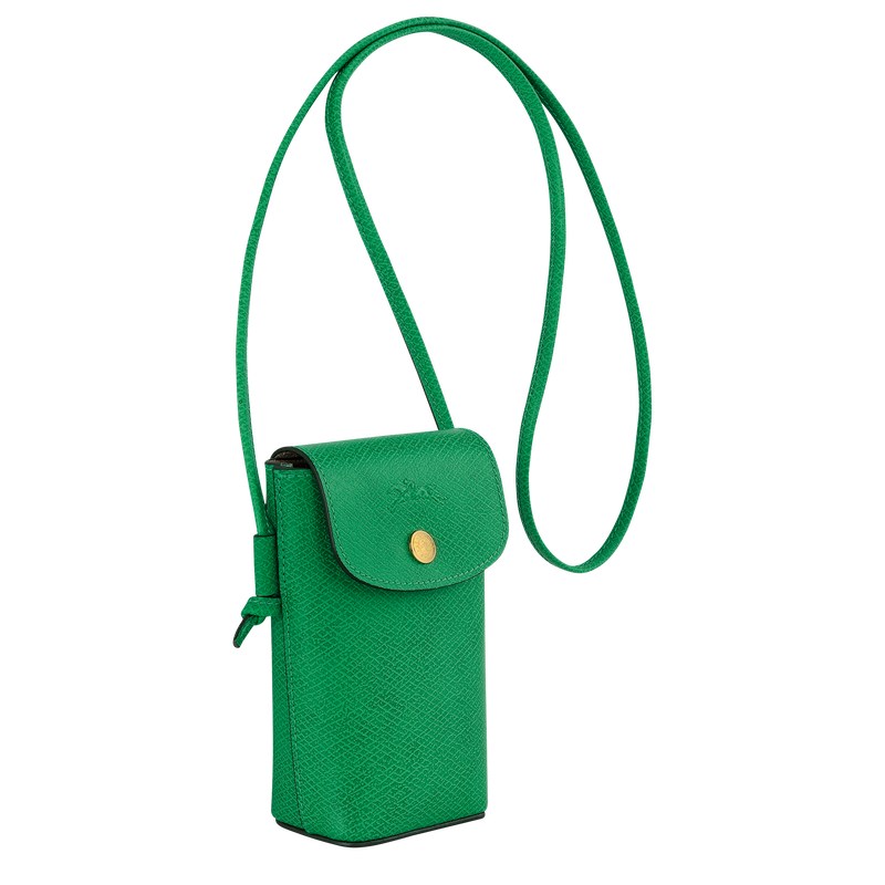 Green Longchamp Épure Phone case with leather lace - Leather Women Pouches & Cases | 852396LWX