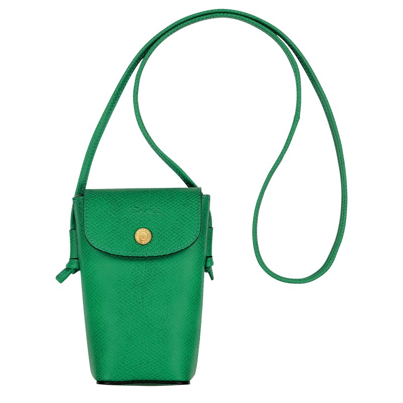 Green Longchamp Épure Phone case with leather lace - Leather Women Pouches & Cases | 852396LWX