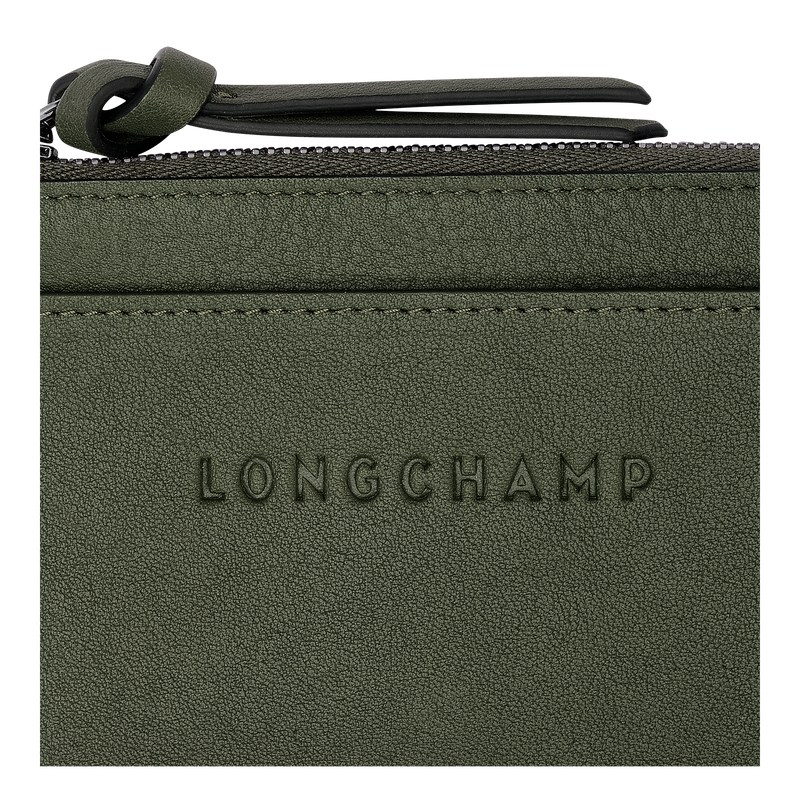 Khaki Longchamp 3D Card holder - Leather Women Cardholders & Coin purses | 598137VXQ