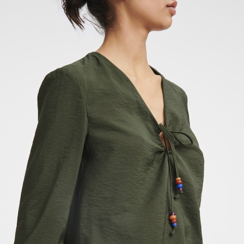 Khaki Longchamp Blouse - Crepe Women Tops & Blouses | 065729AFJ