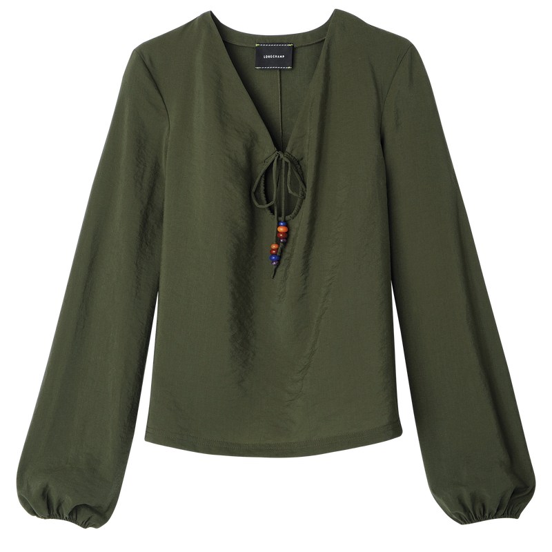 Khaki Longchamp Blouse - Crepe Women Tops & Blouses | 065729AFJ