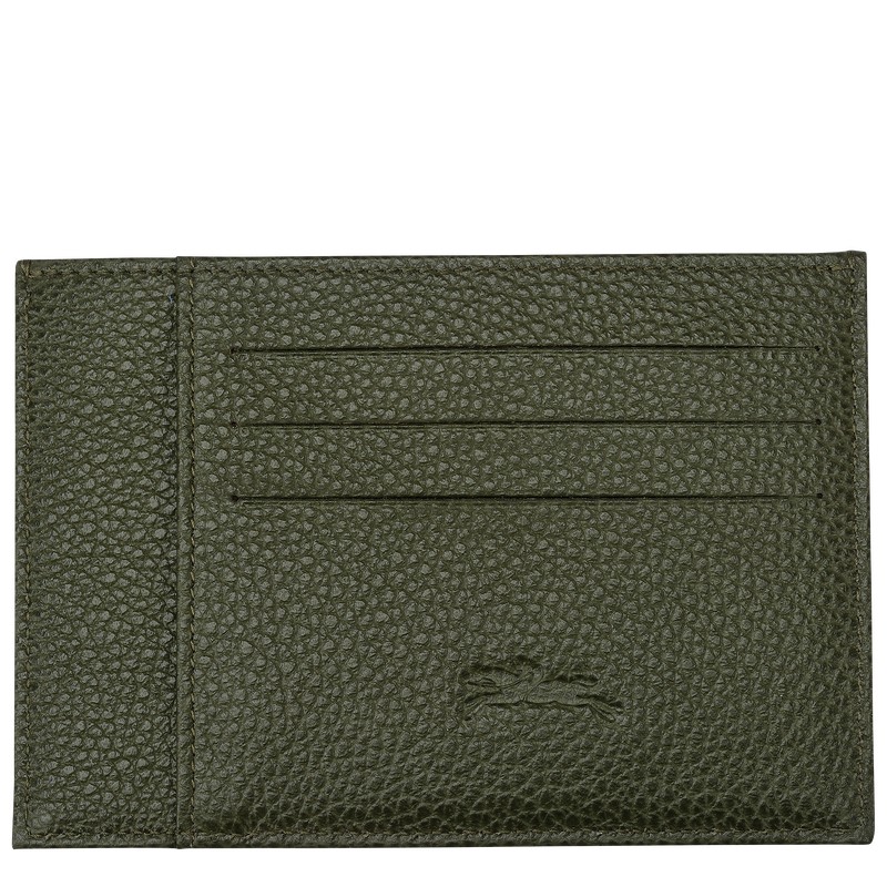 Khaki Longchamp Le Foulonné Card holder - Leather Men Cardholders & Coin purses | 269840HIP