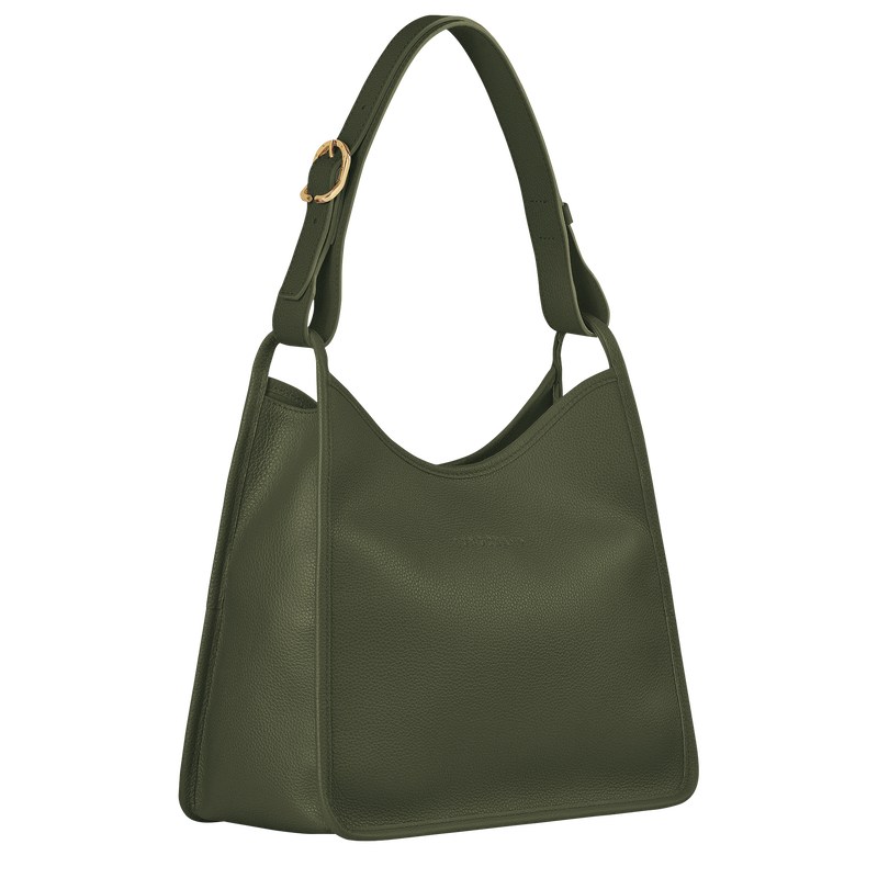 Khaki Longchamp Le Foulonné M Hobo - Leather Women Shoulder bags | 192846ESJ