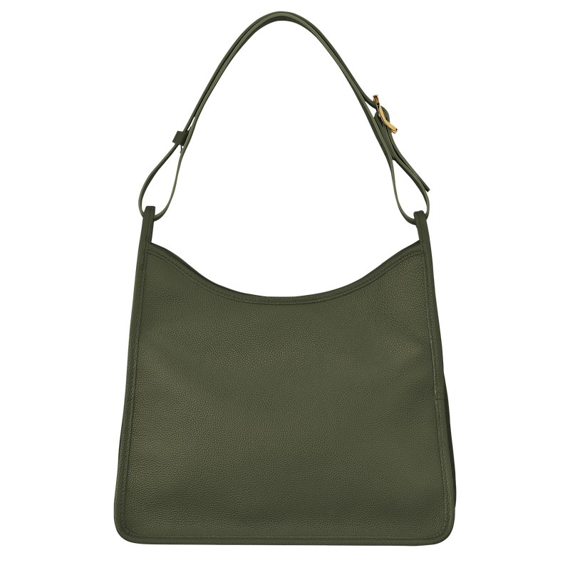 Khaki Longchamp Le Foulonné M Hobo - Leather Women Shoulder bags | 192846ESJ