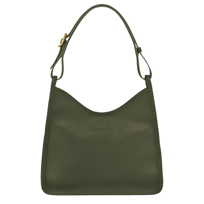 Khaki Longchamp Le Foulonné M Hobo - Leather Women Shoulder bags | 192846ESJ