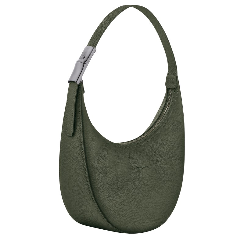 Khaki Longchamp Le Roseau Essential M Hobo - Leather Women Shoulder bags | 469180QLK