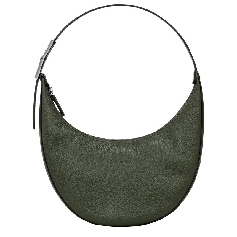 Khaki Longchamp Le Roseau Essential M Hobo - Leather Women Shoulder bags | 469180QLK