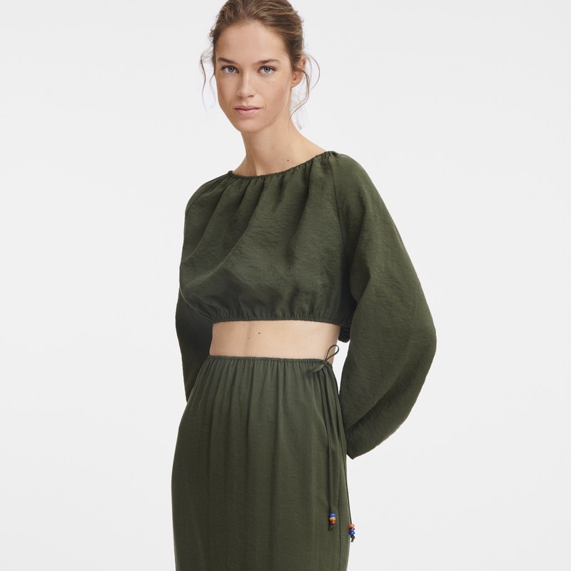 Khaki Longchamp Long skirt - Crepe Women Dresses & Skirts | 563471PLH