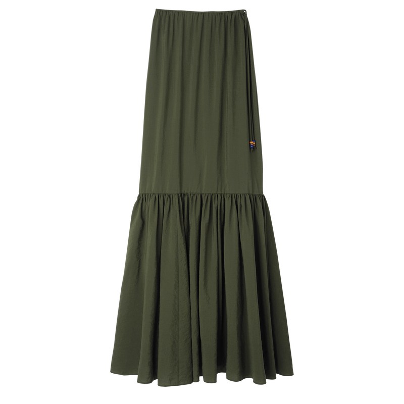 Khaki Longchamp Long skirt - Crepe Women Dresses & Skirts | 563471PLH