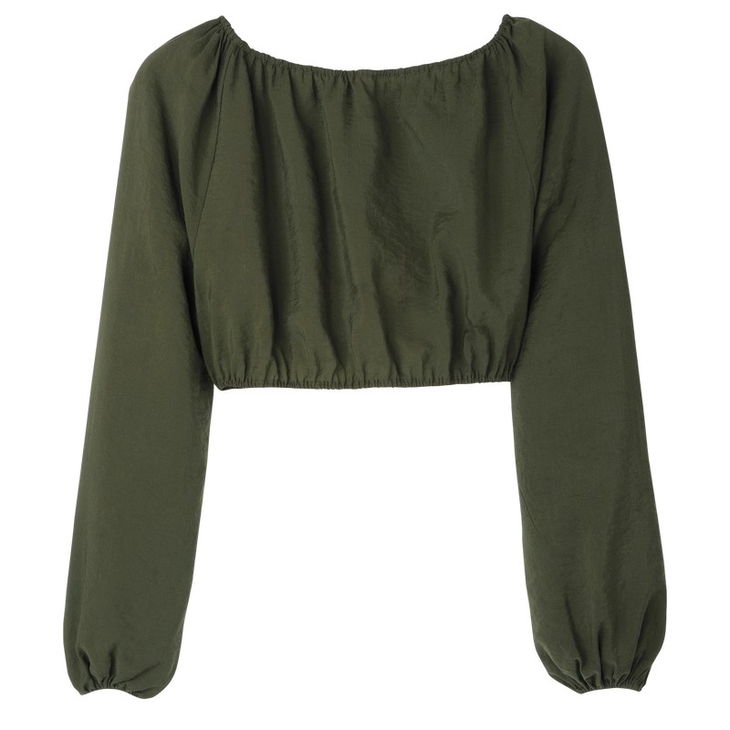 Khaki Longchamp Top - Crepe Women Tops & Blouses | 370681GZI